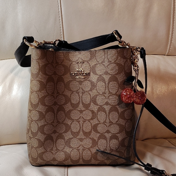 Coach Tan Signature Crossbody Bag with Cherry Charm - Picture 1 of 6